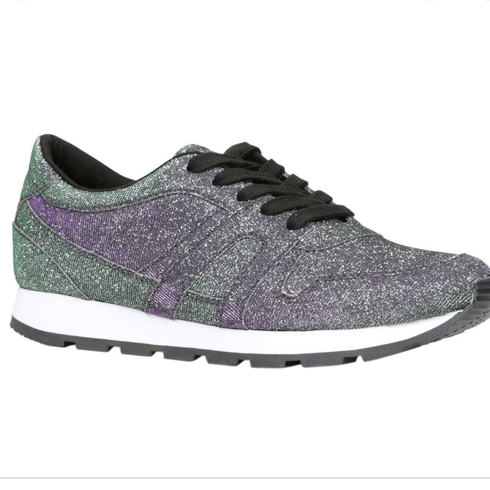 ALDO Glitter Sneakers. Purple, Green & silver Metallic. Size 7.5